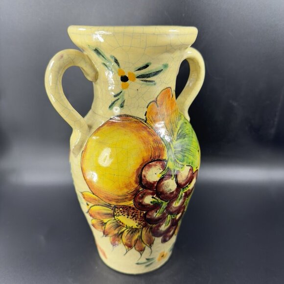 Venetian Italian Pottery Vase Jug With Handles Crackled Glaze Fruit Vegetable - Picture 8 of 16